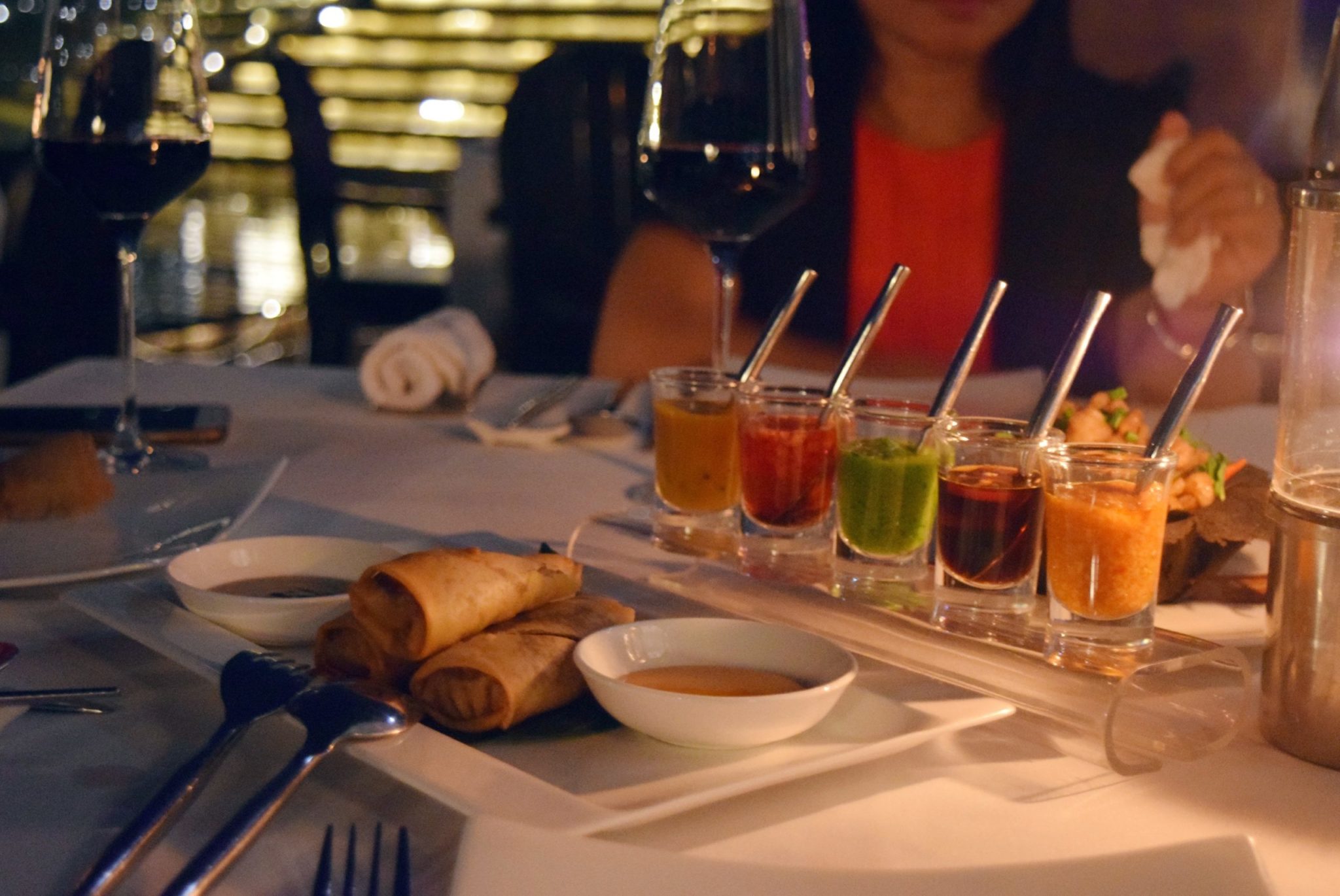 a table with food and drinks